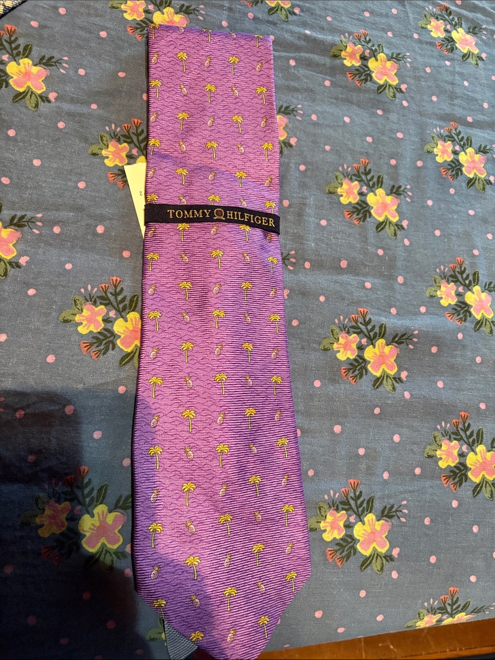 Tommy Hilfiger Purple Tie with Yellow Pineapple Motif All ties are 3 for $30.
